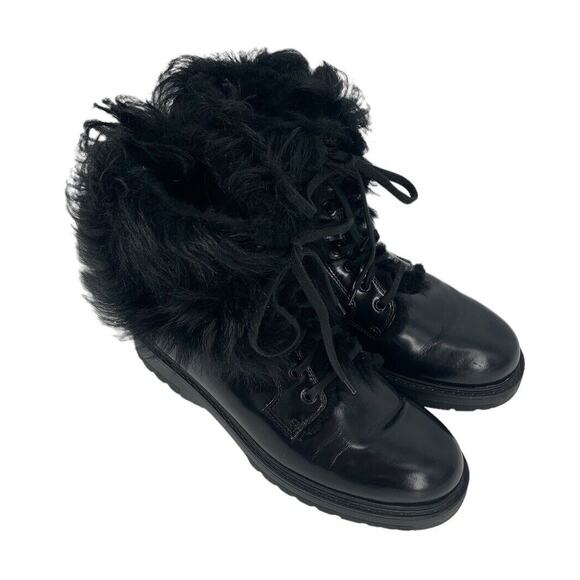 PRADA Shearling Lined Leather Ankle Boots Lace Up Size 38 Goth Combat Motorcycle - Picture 9 of 16